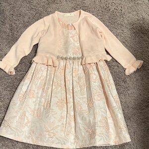 Elegant Pink Floral Dress with Cardigan